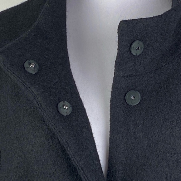 Cynthia Rowley Black Long 100% Wool Swing Coat Jacket Women's 1X Snap Front EUC - Picture 8 of 11